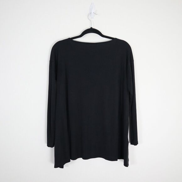 Eileen Fisher Size S Tencel Interlock Ballet Neck Top Slit High Low Hem Black - Picture 10 of 12